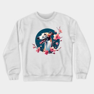 Joyful Greyhound with Spring Cherry Blossoms Crewneck Sweatshirt